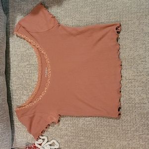 pink ribbed laced cropped shirt from Arizona Jean Co.